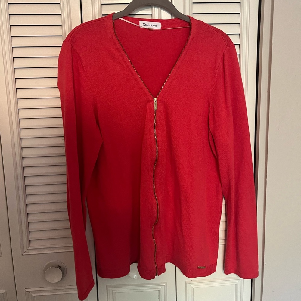 Calvin Klein zipper cardigan sweater size Large in salmon